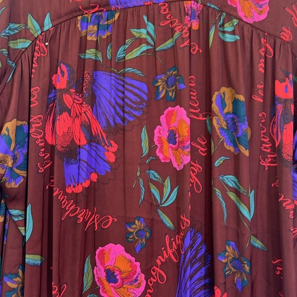 Free People - Silky NIghts Fun Print  Button Down Long Sleeve Oversized Blouse S - Picture 11 of 11